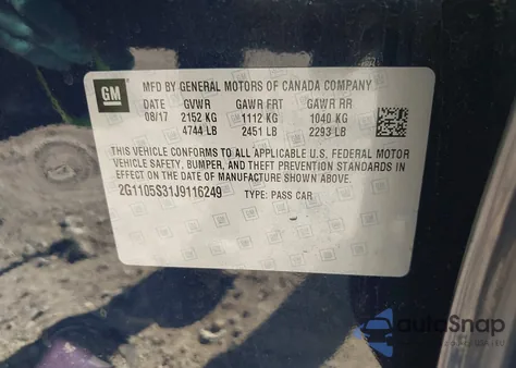 2018 Chevrolet Impala 1Lt from USA, damaged, VIN 2G1105S31J9116249